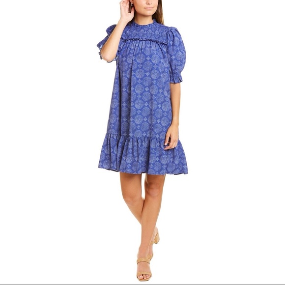 NWT Celia Moon Blue Puff Sleeve Mini Dress - Picture 1 of 8